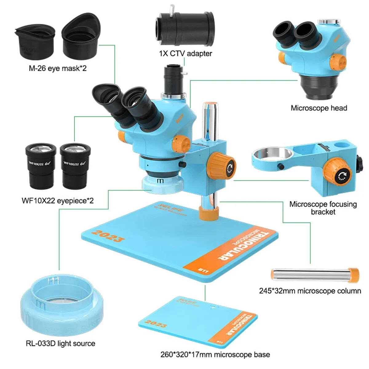 

Relife RL-M5T-B11 HD Trinocular Microscope with Large Working Base 7-50Times Continuous Zoom Mobile Phone Motherboard PCB Repair