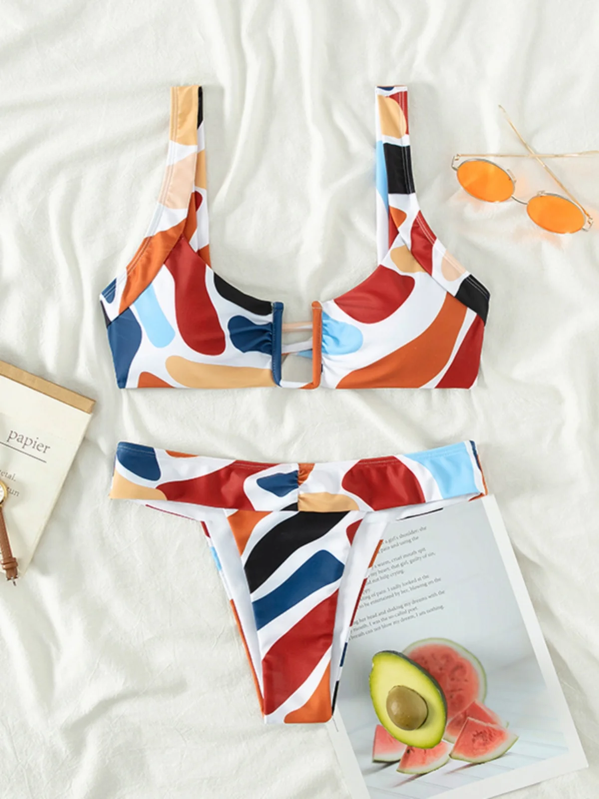 

New Women's Two-Piece Swimsuit Geometric Star Print Bikini Size Chest Swimmingwear Polyester Fabric with Chest Pad No Steel S...