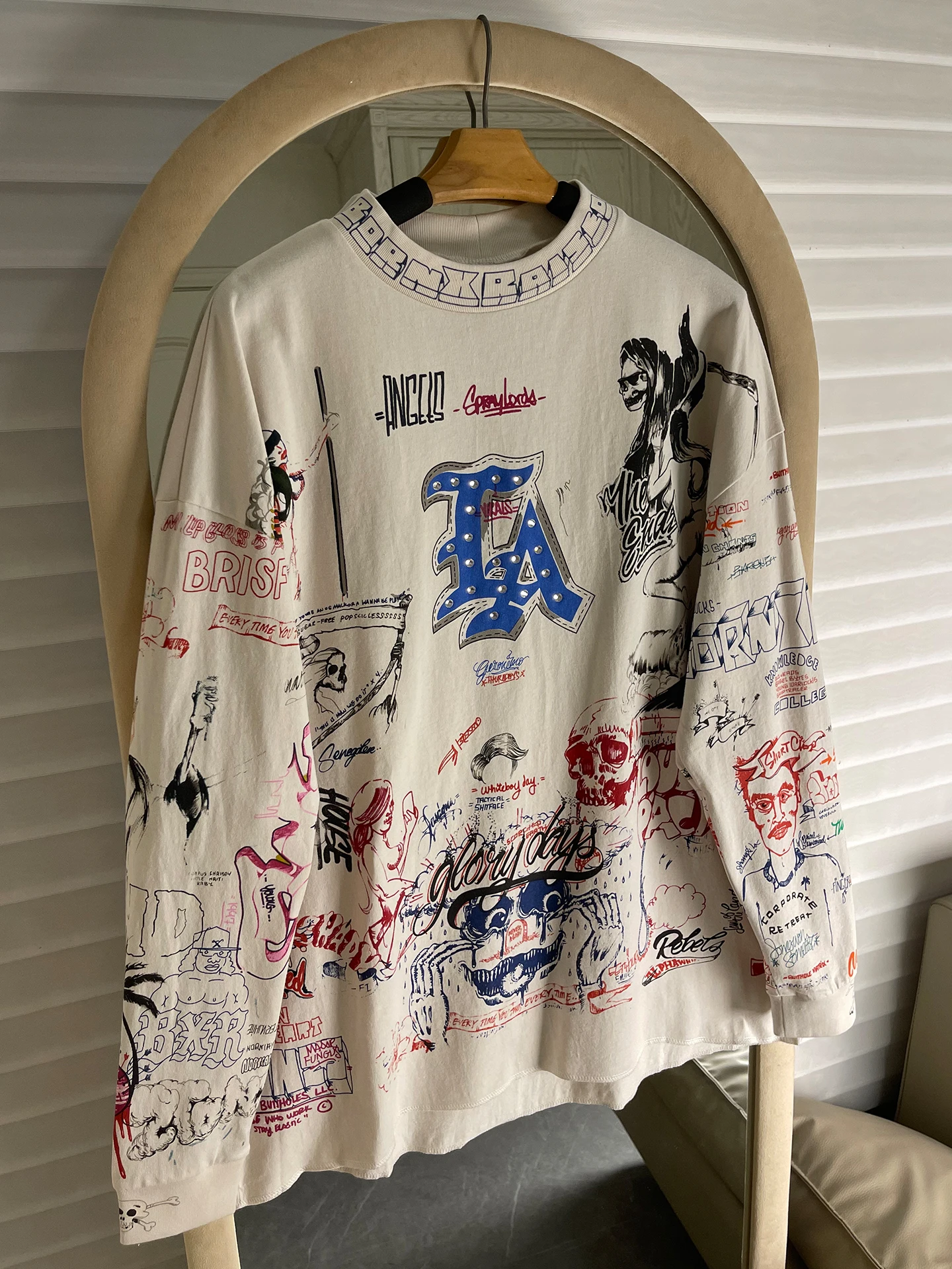 

Футболка с длинным рукавом и принтом, винтажная, из хлопка, с круглым вырезом, повседневная, модная, осенняя, для молодежи