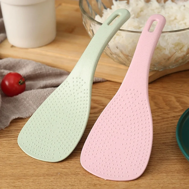 

Wheat Straw Rice Spoons Accessories Plastic Beige Pink Blue Green Rice Paddle Scoop Long Handle Kitchen Supplies Kitchen