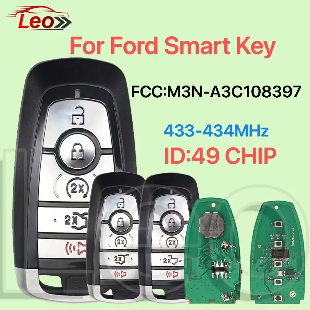 

Leo FCC: M3N-A3C108397 433,6-434,3 МГц ID: 49 чип автомобильный умный дистанционный ключ для Mustang FORD F-Series expedition 2022 2023 2024
