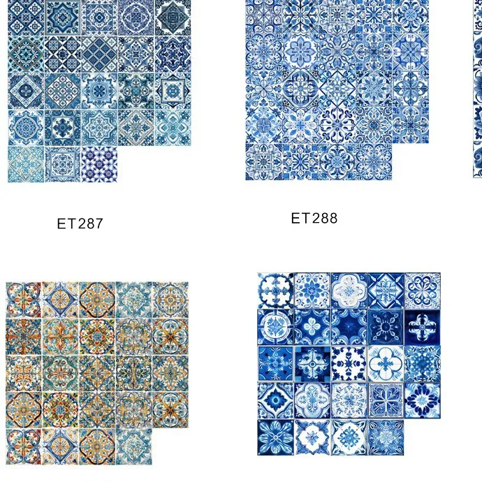 24pc Blue Portuguese Style Tile Stickers. Kitchen Living Room Bedroom Decorative Painting Wall Stickers