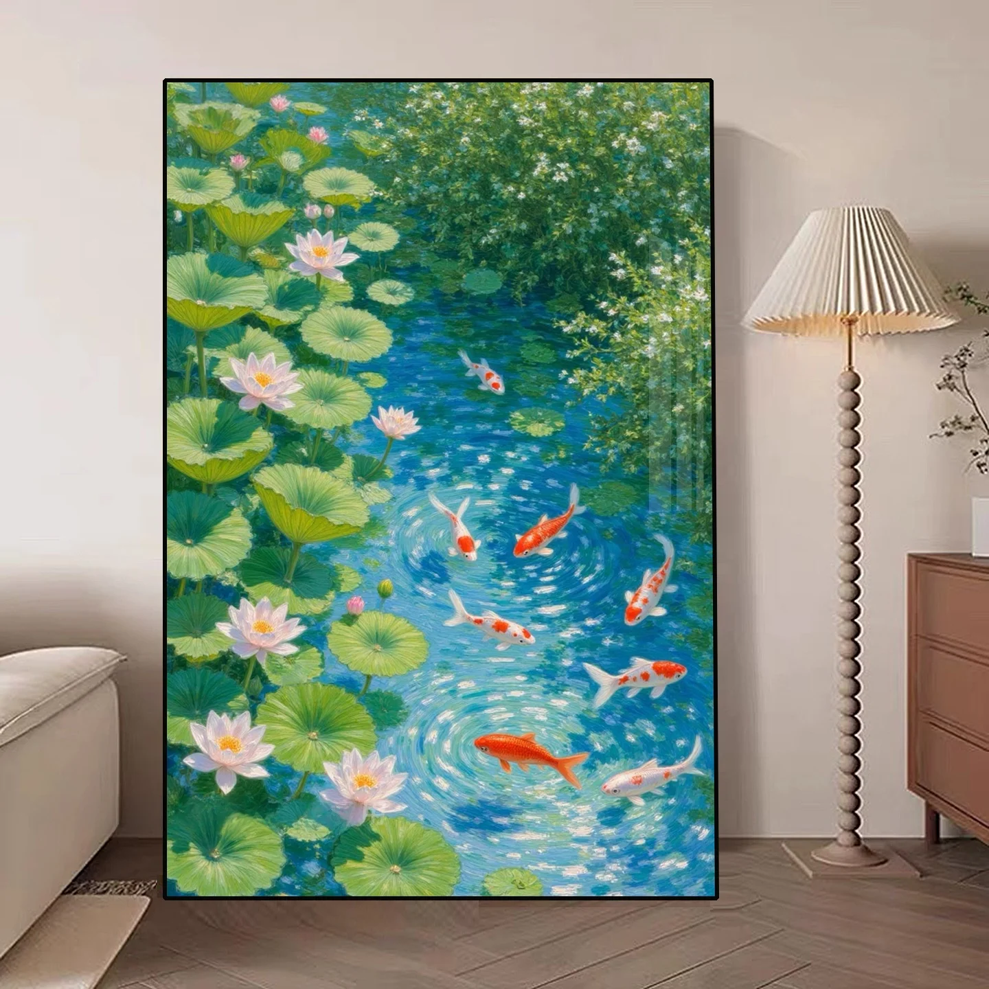

Handmade Diamond Painting 5D Point Stick Cross Stitch Living Room Entrance Lotus Fish Fun Monet Landscape Modern Simplicity
