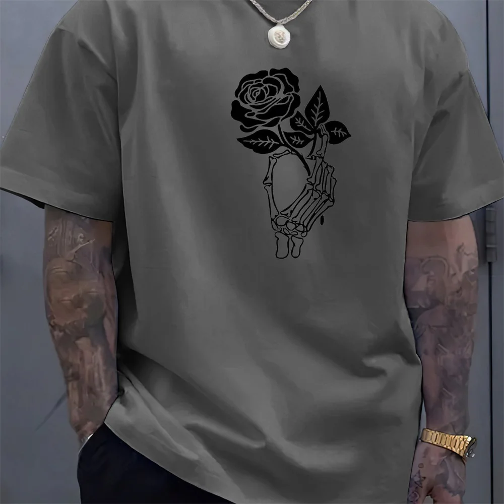 Rose Pattern Three Dimensional Simple T-Shirt Male Short Sleeved Tops Summer Tee Fashion Casual Loose Oversized Men Shirt Blouse