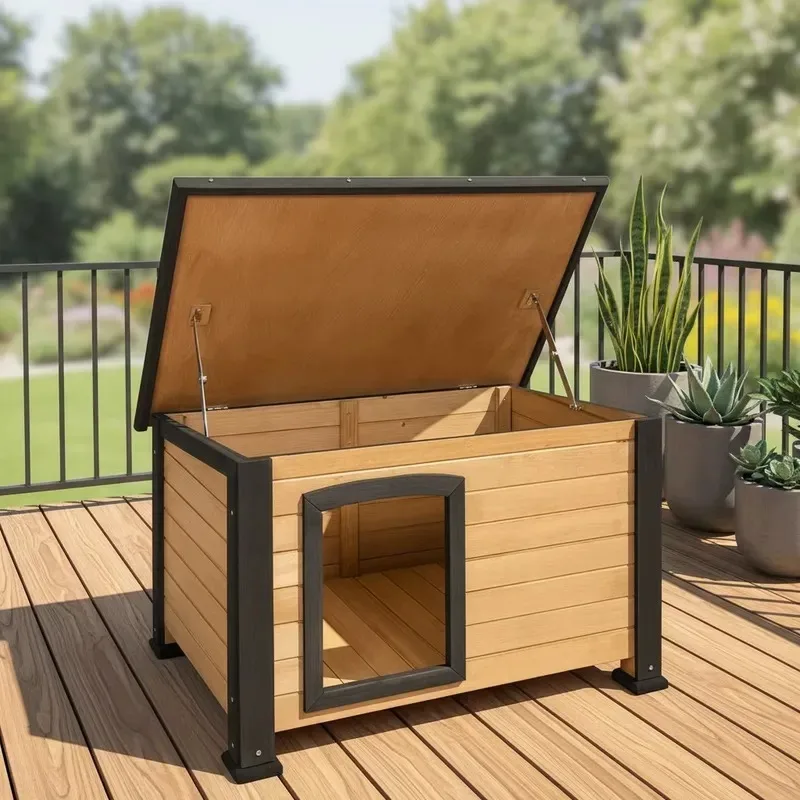 for Custom Eco-Friendly Waterproof Outdoor Wooden Kennel with Open Top for All Seasons Pet Cage
