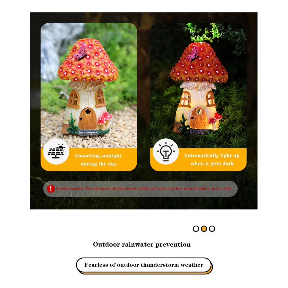 Outdoor Solar Lights Mushroom Sculpture Waterproof Resin Fairy House Night Lights For Gardens Balconies Home Decoration Lamp