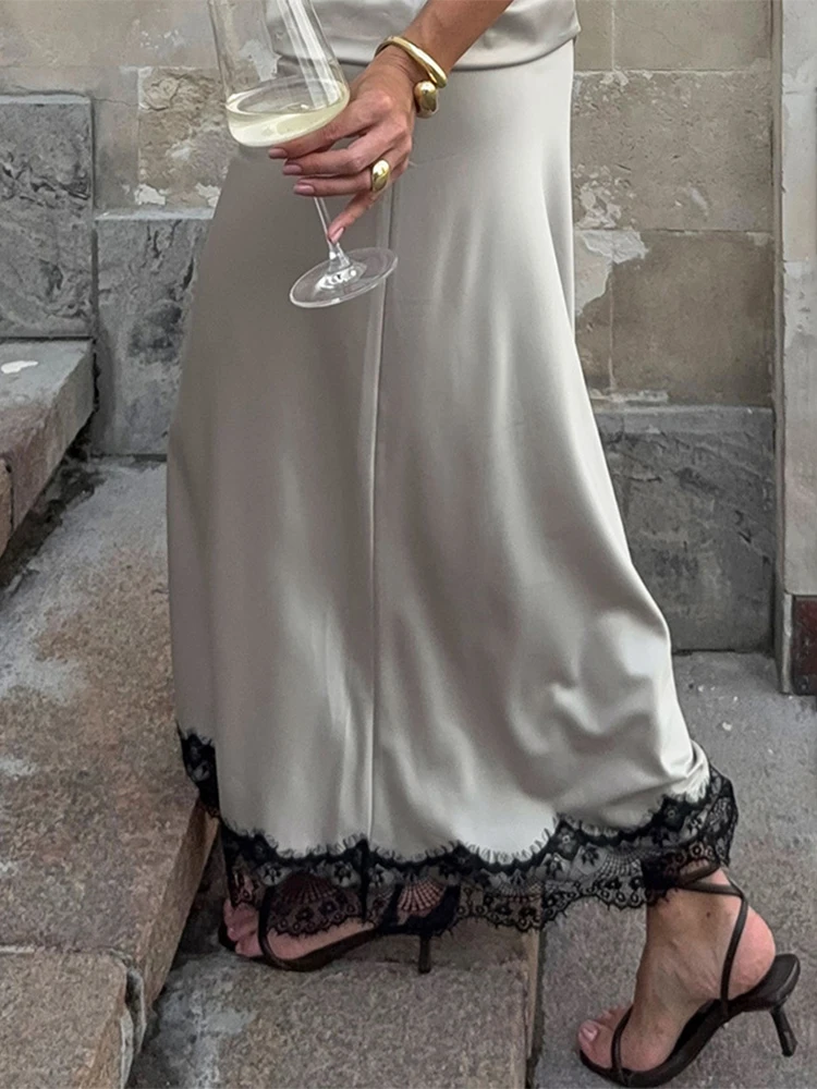 2025 الدانتيل المرقعة فستان ستان للنساء الصيف قبالة الكتف عالية الخصر فساتين طويلة نادي حفلة مثير عارية الذراعين فستان أنيق