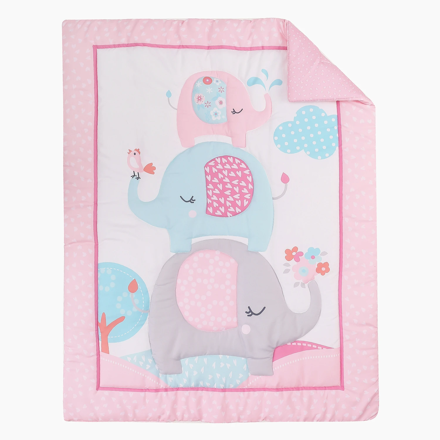 Rosa Elefant 3-teiliges Kinder bett Bettwäsche-Set für Jungen enthält Krippe Rock Tröster Krippe Blatt Unisex Kinderzimmer Standard Krippe Größe