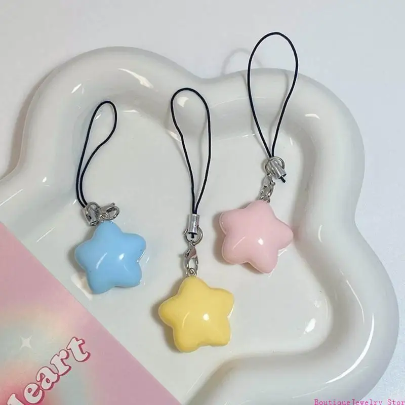 E1PE Colorful Cellphone Chain Dopamine Candy Color Fat Star Phone Lanyard Phone Cover Case Strap Charm Jewelry Accessories