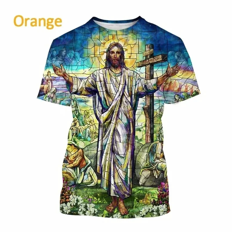 Summer New Men's Top 3D Printed Pattern Jesus God Fashion Trend Short Sleeve Comfortable Casual Plus Size Round Neck Top