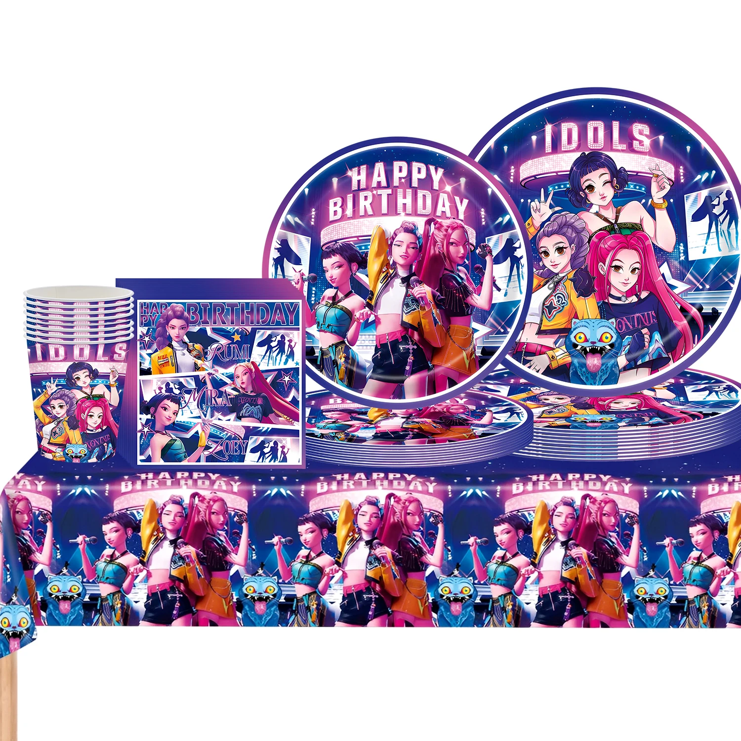 

Новый K-pop Охотники на демонов, мультяшная комическая тема, набор украшений для дня рождения, посуда, чашка, тарелка, бумажные принадлежности для детского душа для девочек