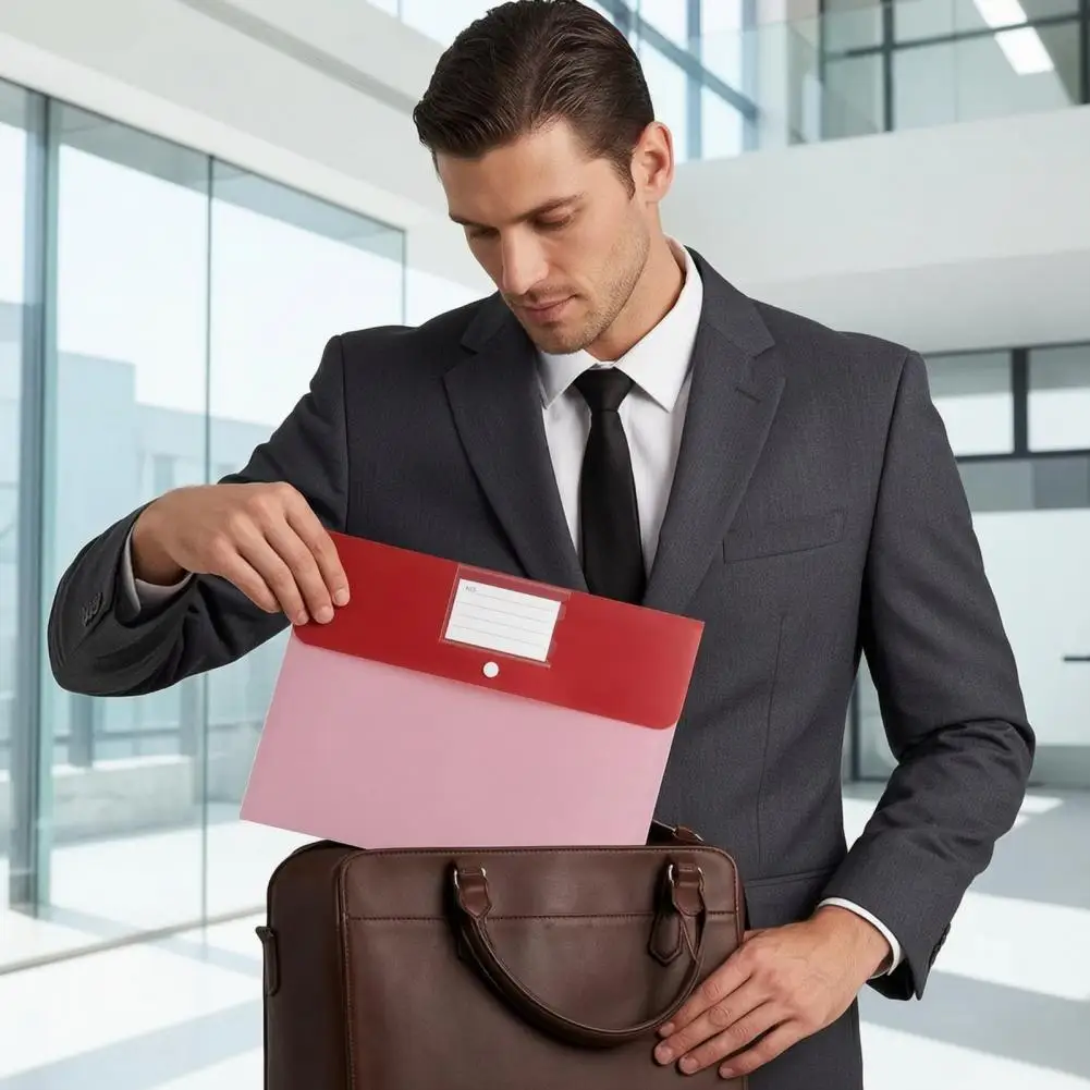 Matte Finish Portfolios 8pcs A4 Plastic Document Folders with Button Waterproof File Envelopes with Label Pocket Home Office