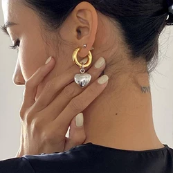 Stainless steel Hoop Earrings With Metal Heart Earrings For Women Classic Design Fashion Jewelry Female Party Earring Gift
