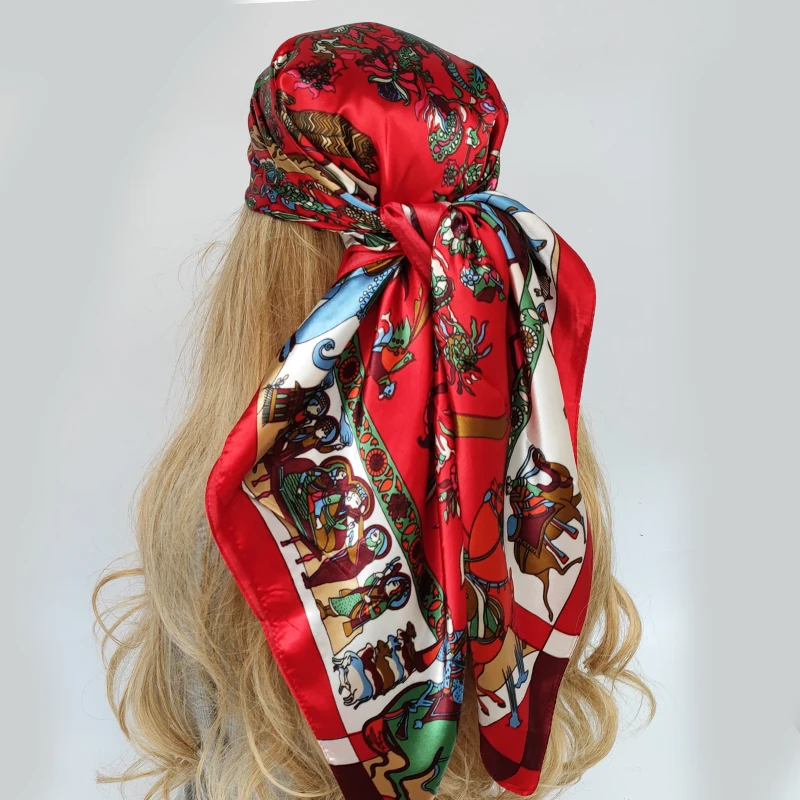 2022 Fashion Imitated Silk Scarf Ladies Outdoor Print Luxury Neck Hair Decorate Headband Scarf Outdoor Small Kerchief Soft Wrap