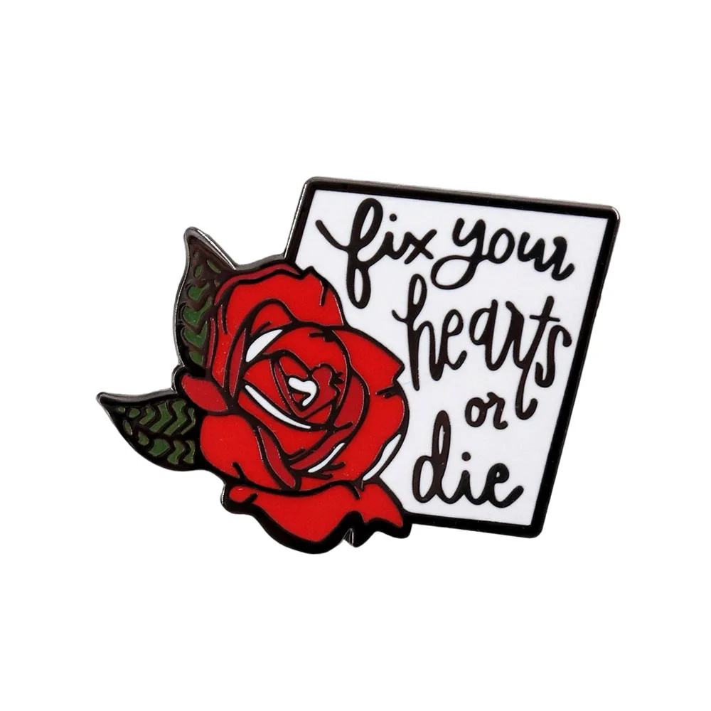 Fix Your Hearts Or Die Enamel Pin Red Rose Metal Badge Twin Peaks Fans Gift