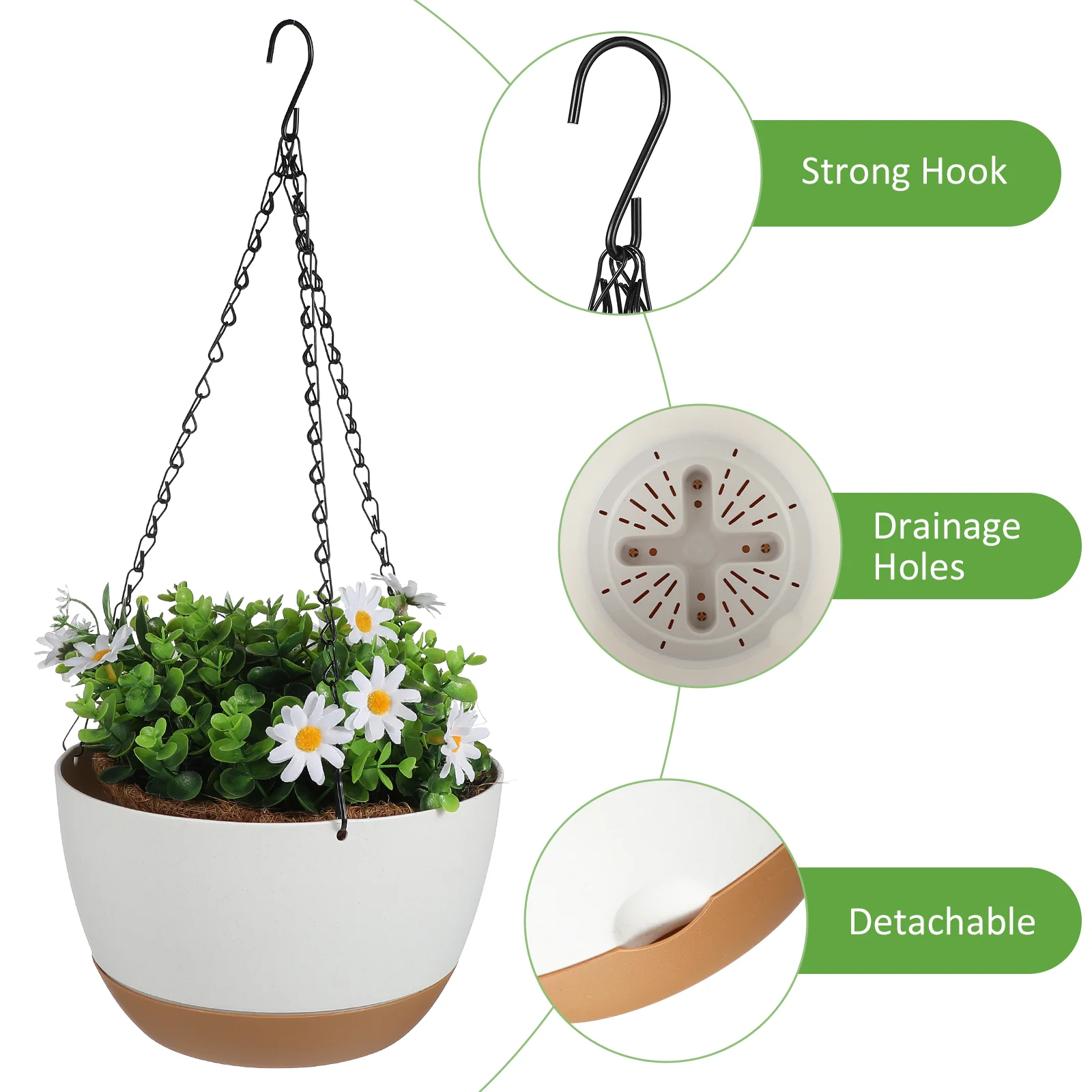 2 Set Hanging Basket Flower Pot Pots For Indoor Plants Self Priming Basin Planter Metal Baskets