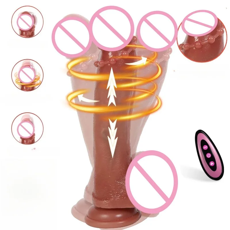 ดิ๊กโดแบบสวมใส่พร้อมถ้วยดูดสั่นสะเทือน กระแทก สวิง ความร้อน สั่นสะเทือน ซิลิโคน กระตุ้นอวัยวะเพศหญิง ของเล่นทางเพศสำหรับผู้หญิง ﻿ 18+