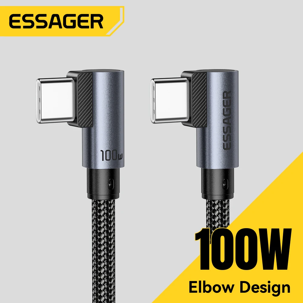Essager Elbow PD100W Fast Charging USB C to USB C Cable for iPhone 18 17/16/15 pro Samsung MacBook iPad Type C Data Sync Cord