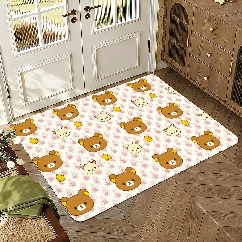 R-Rilakkuma Anime Floor Mat Floor Mat Soft Flannel Non-Slip Door  Rug for Living Room