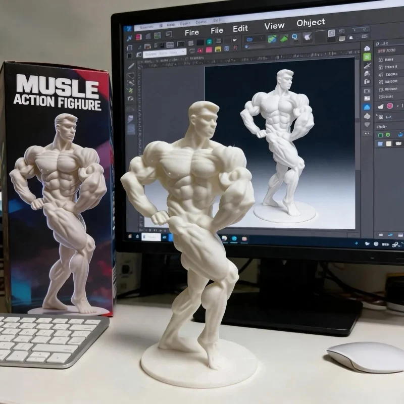 Handmade 3D Printed Bodybuilding Muscle Male White Figurine Desktop Stereo Statue Art Ornament Gift
