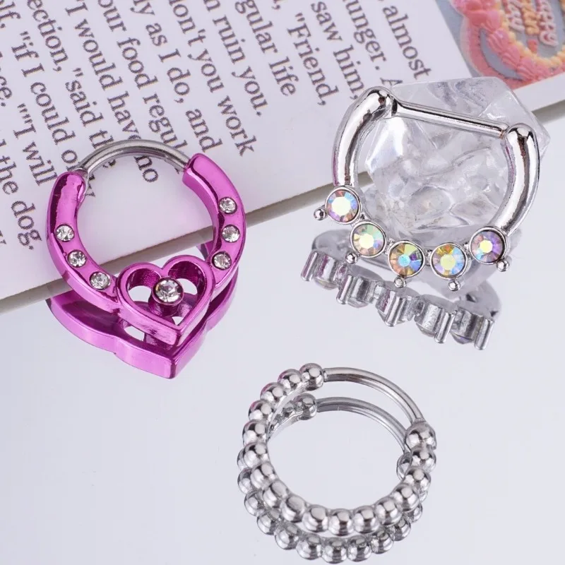 Stainless Steel Oil Dripping Butterfly Nose Ring Seamless Opening Nose Stud Moon Clip Ball Nose Septum Ring Tragus Piercing