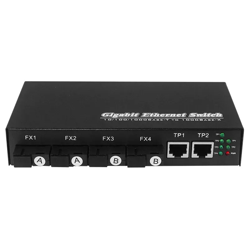 Gigabit Fiber Optic Transceiver 4 Port Ethernet 2 SFP Single Mode Media Converter Network Switch for Home Office Server Data