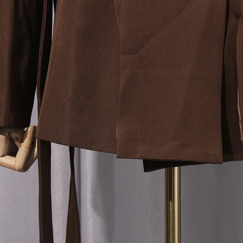 KBQ Solid Spliced Lace Up Chic Jackets for Women V Neck Long Sleeves Patchwork Buttons Temperament Tunic Jacket Female Autumn