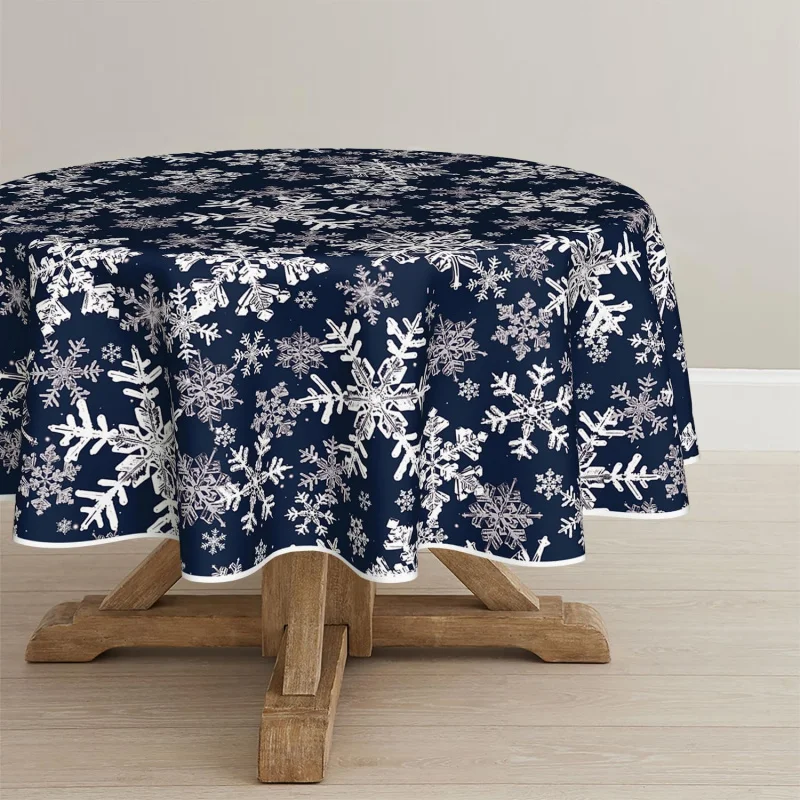 Christmas and New Year tablecloth circular blue snowflake party home decoration 60X60cm