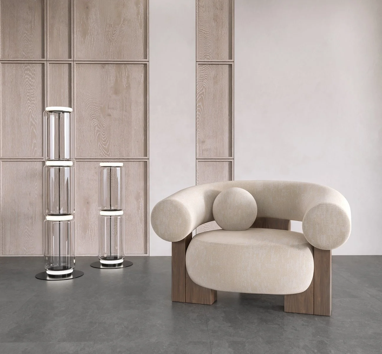 most popular Nordic living room lazy single sofa chair solid wood chair frame fabric cover lounge single seat armchair