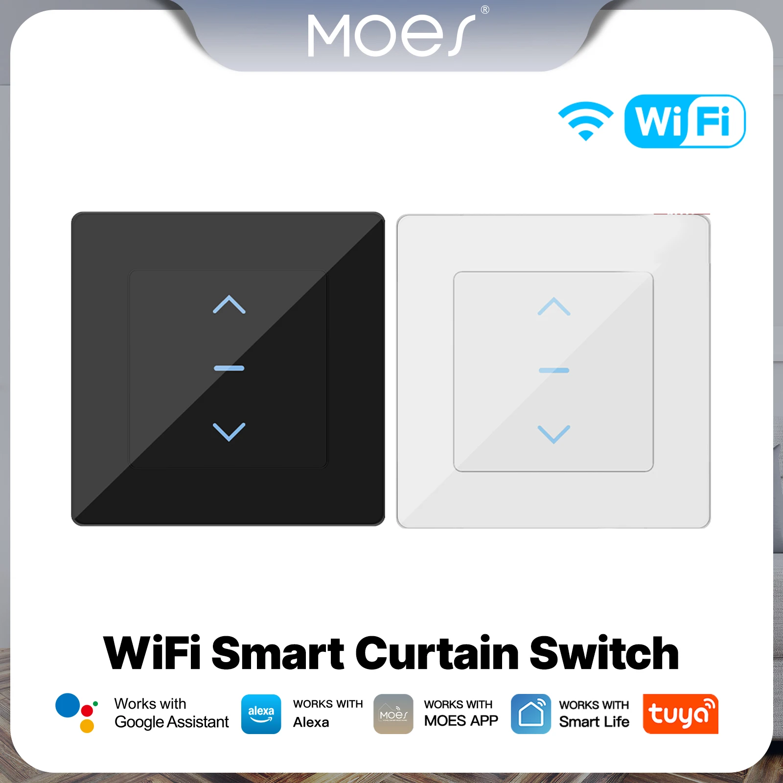 สวิตช์ม่านอัจฉริยะ MOES Tuya WiFi สำหรับม่านมอเตอร์และมู่ลี่ ทำงานร่วมกับแอป Smart Life, Alexa และ Google Home