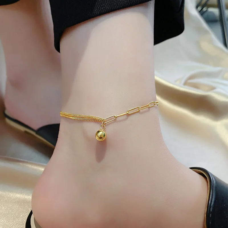 

Small gold ball anklet women's 2024 new trendy and responsive 18k gold Internet celebrity foot chain advanced titanium stee
