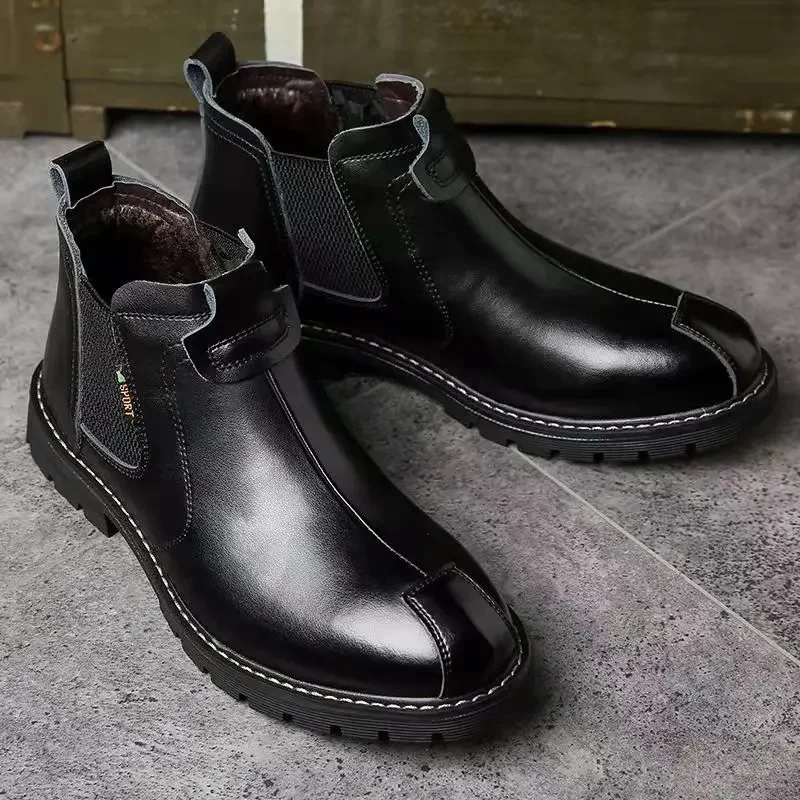 Bottes de rinçage en cuir vintage pour hommes, chaussures montantes décontractées, bottes de travail à semelle optique, mode printemps et automne