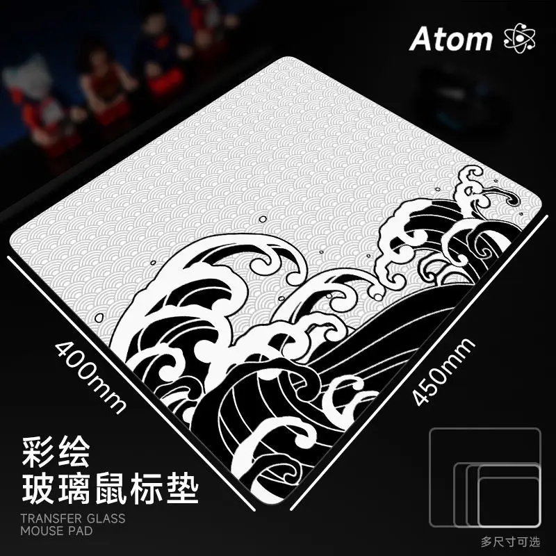 Japanese Waves Glass Mouse Pad Gaming Pad Smooth Frosted Surface Waterproof Desk Tempered Multiple 450x400 Large Size Optional