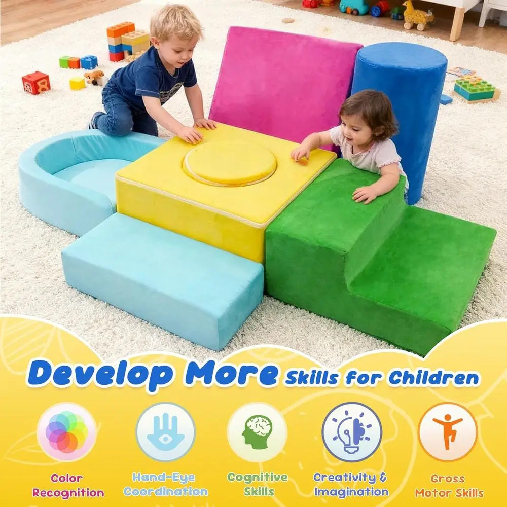 Set di blocchi di schiuma per bambini da 7 pezzi, palestra interna colorata per strisciare, arrampicata, scorrevoli, età 1-3 anni