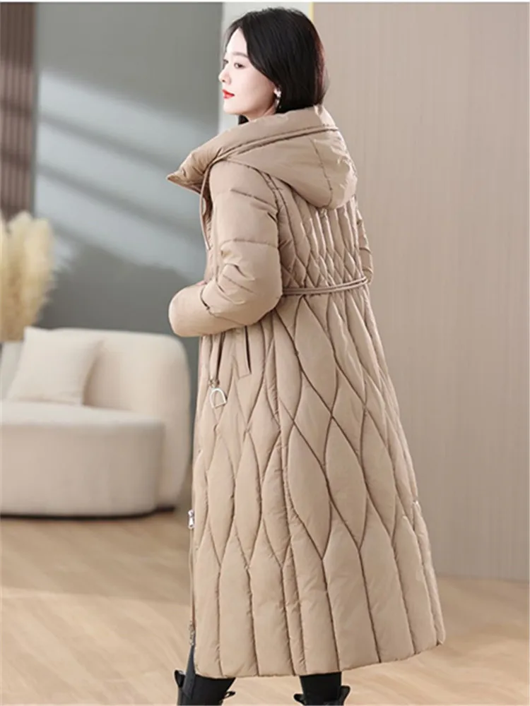 2024 New Winter Jacket Women Long Thicke Down Cotton Coat Elegant Lady Hooded Outerwear Korean Fashion Female Parkas Overcoat