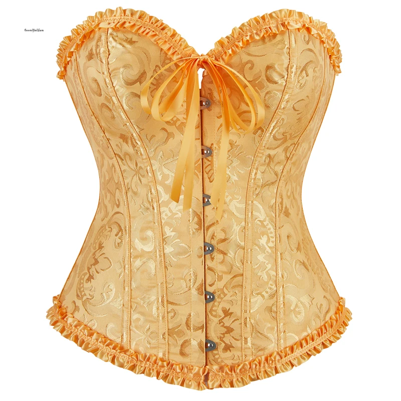 Pink Women's Corset Sexy Elegant Jacquard Gothic Corsets 12 Bones Floral Embroidered Underwear image 6