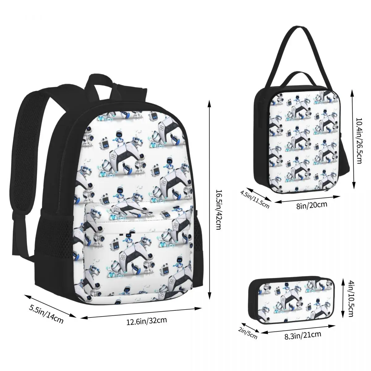 Astrobot-Cartoon escola sacos para crianças, conjunto de três peças, estudantes mochila, lancheira, caneta saco, mochila, meninos, meninas