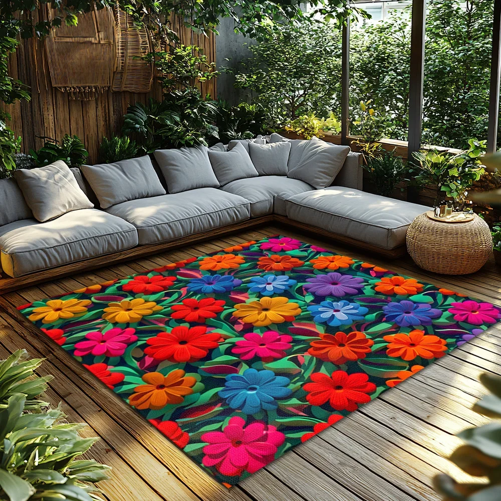 Colorful Mexican Folk Art Rug Doormat Entrance Mat Home Decor Bohemian Floor Mat Living Room Carpet Area Rug Unique Gift