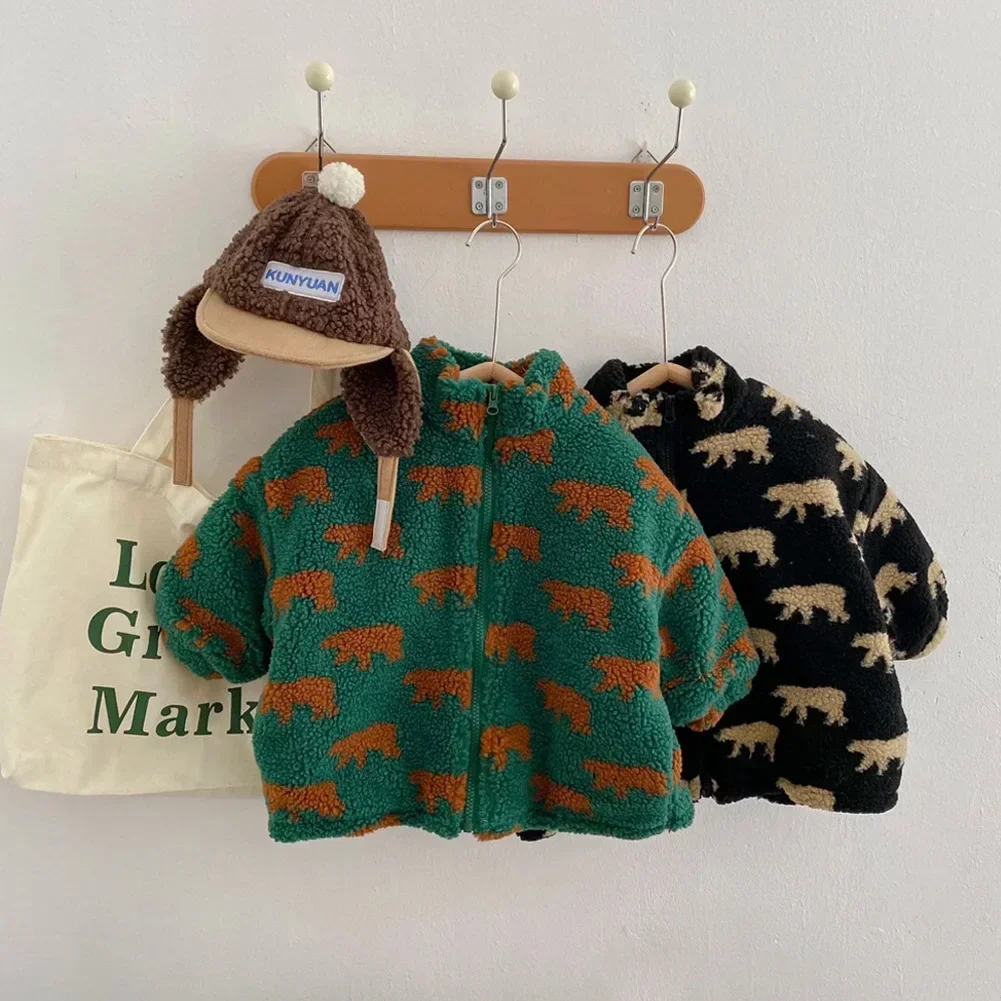 

Winter cute cartoon white bear printed stand collar quilted Coats Children berber fleece coat Kids warm thick outwears