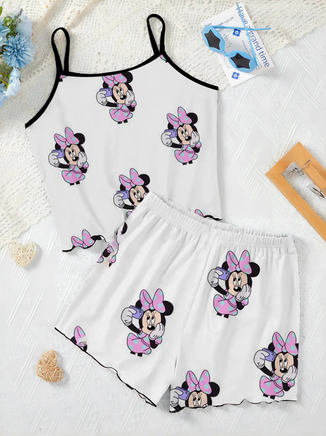 Kurze Sets für Frauen 2 Stück Minnie Maus Damen anzug Pyjama Rock Mickey Slip Kleid Disney T-Shirt Top elegante Disney Mickey