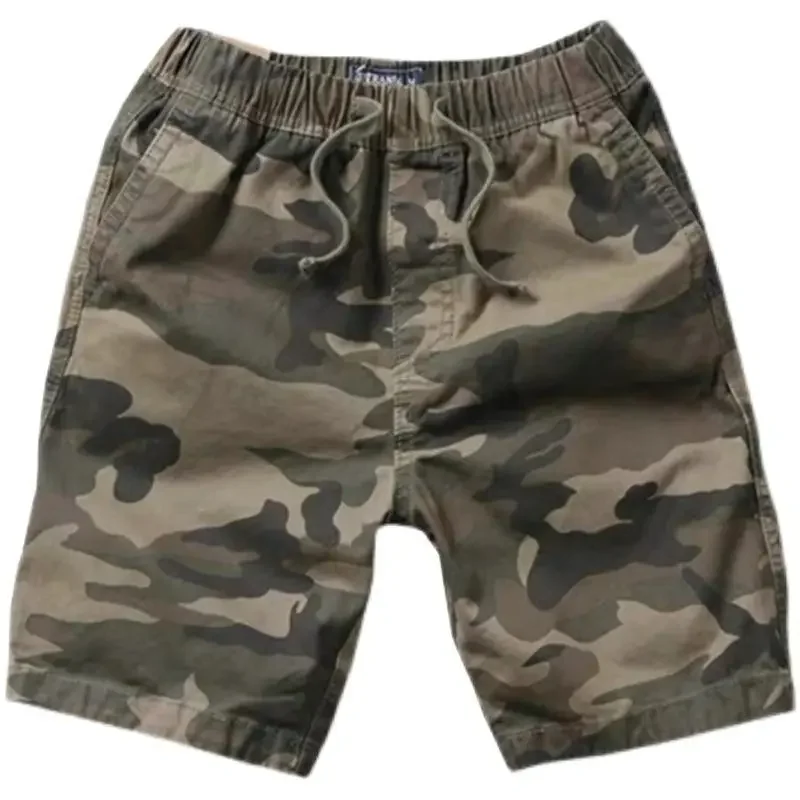 Cargoshorts voor heren Camo Camouflage met trekkoord Mannelijke korte broek Zwart Grote en lange stretchkleding Comfortabele casual homme