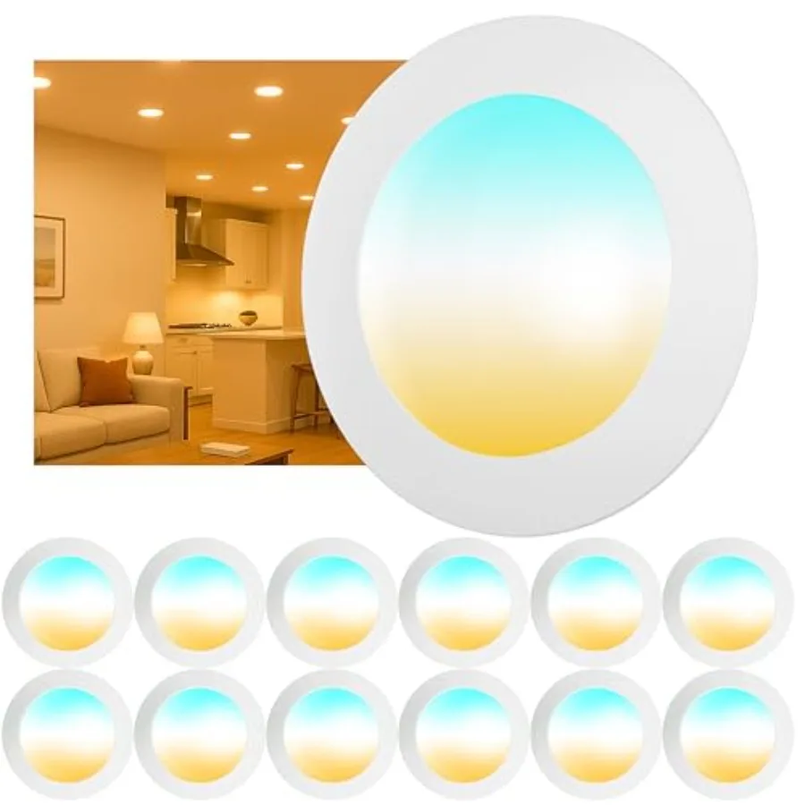12 Pack 6 Inch LED Disk Lights Dimmable Flush Mount Ceiling Disc Lights 2700K/3000K/3500K/4000K/5000K 5CCT Selectable 14.8W 115
