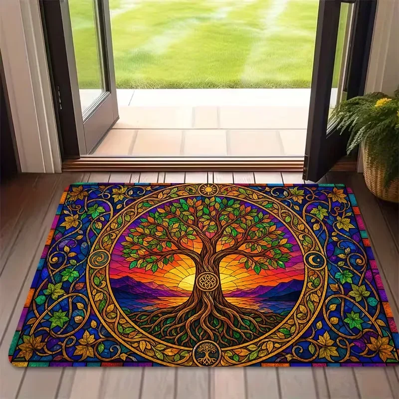 Golden Money Tree Coin Print Entryway Rug Non Slip Front Door Mat Indoor Living Room Bedroom Decor Soft Floor Carpet