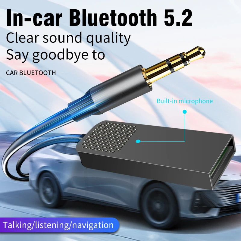 Bluetooth Audio Receiver USB Dongle USB To 3.5mm Jack AUX Car Audio Aux Bluetooth 5.2 Adapter Handsfree Kit For Car Receiver