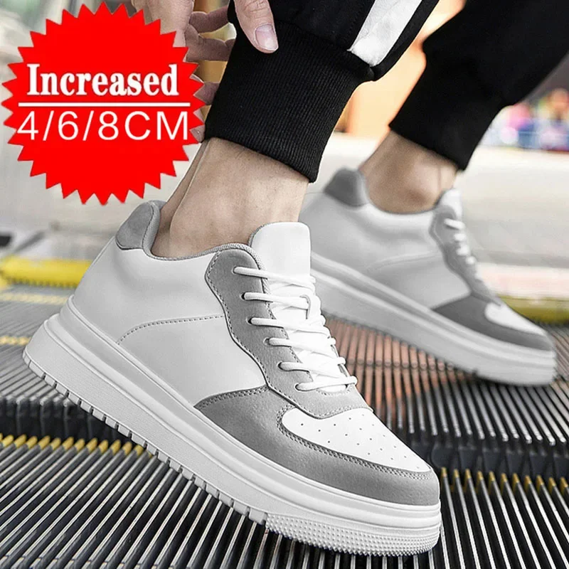 Sepatu Pria Kulit Penambah Tinggi 8/10CM, Sepatu Sol Tebal Penambah Tinggi dengan Bahan Mesh yang Bernapas, Sneakers Kasual Harian untuk Pria untuk Aktivitas Luar Ruangan
