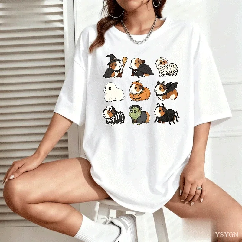 Funny Halloween Guinea Pig Shirt Cute Gifts Guinea Pig Mom T-Shirt Guinea Owner Gifts Cute Ghost Pumpkin Vampire Pet Tops