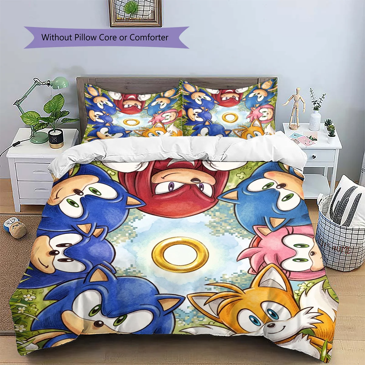 Hedgehog Sonic Patterned Pillowcase & Duvet Cover Set Home Decoration Anime Themed Bedding Fan Gift Option.-TING - view 3
