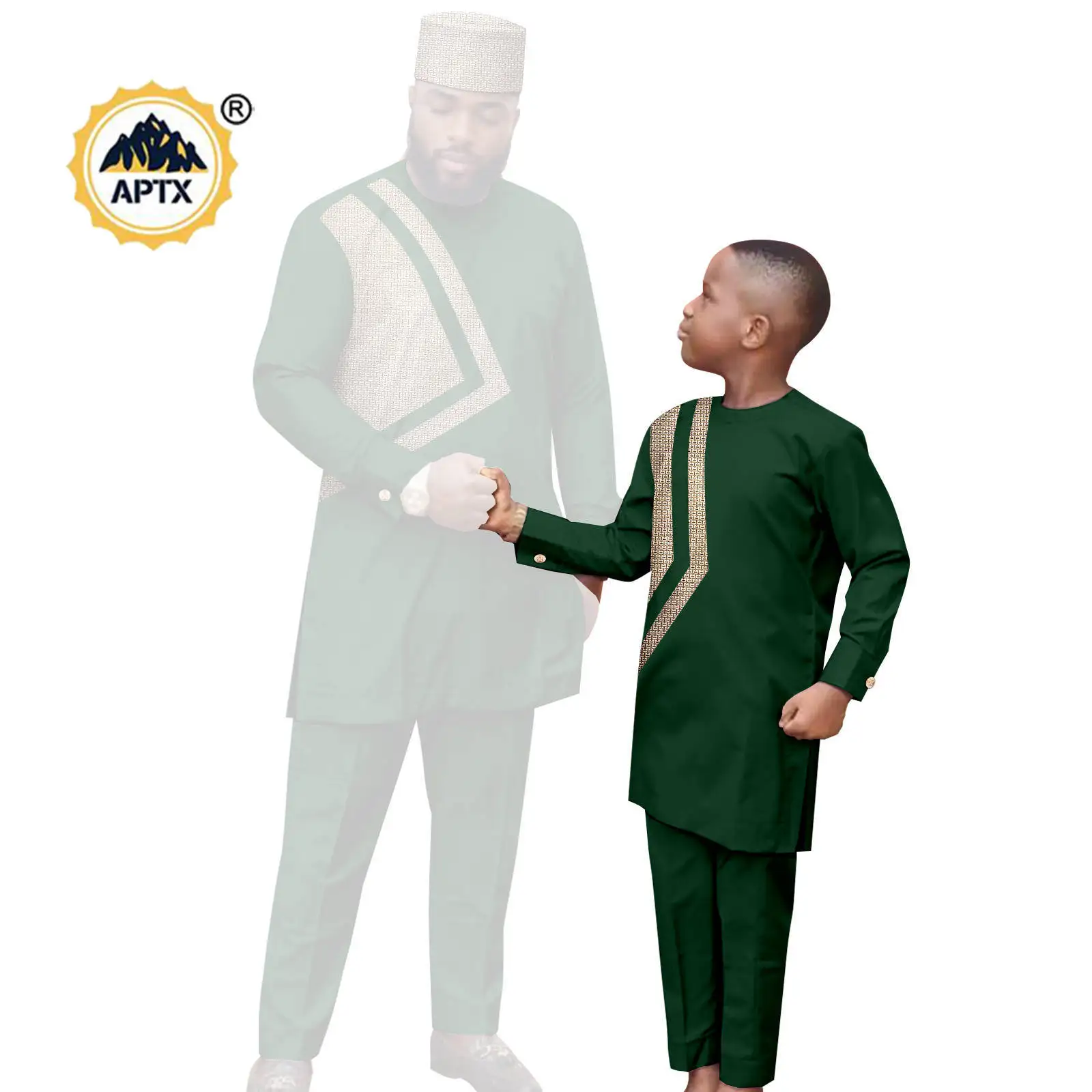 African Clothes for Family Dashiki Men Outfits Hat Top Shirt and Pant Sets Bazin Riche Father and Son Children Outwear 24F024