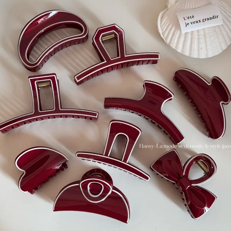 New Year Red Hair Claw Clip Women Versatile Disc Hair Accessories Shark Clip Headgear