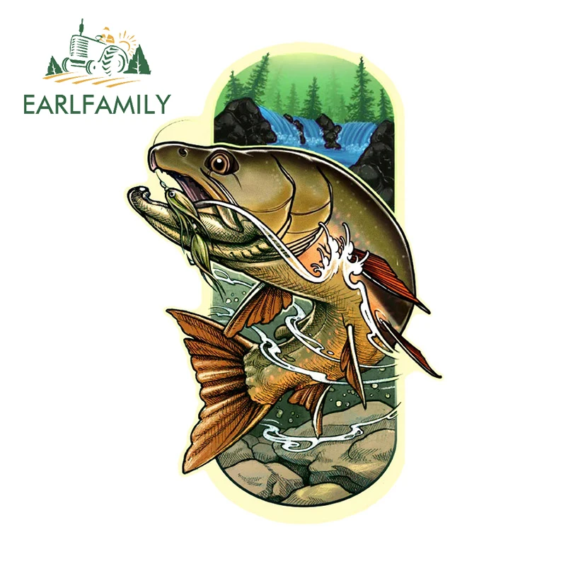 EARLFAMILY 13cm x 8.7cm for Fly Fishing Trout Lure Car Stickers Personality Simple Decals Car Door Protector Laptop Bumper Decor